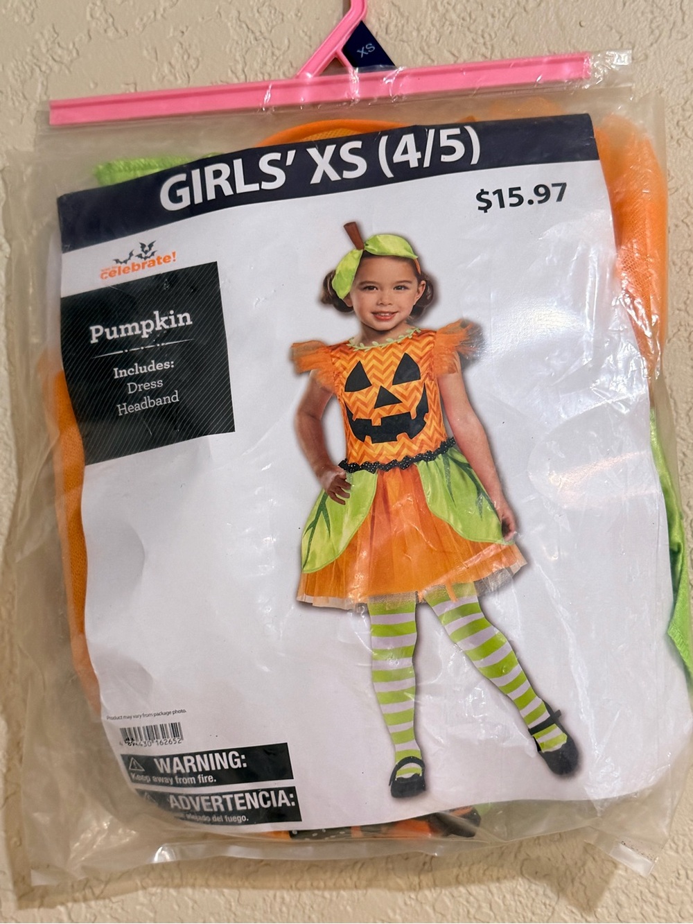 Girls' Pumpkin Costume Dress and Headband - Orange & Green (XS 4/5)